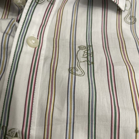 ROBERT GRAHAM MONKEY SEE Sz Med White Blue Yellow Pink Green Striped Men's Shirt - Picture 3 of 5
